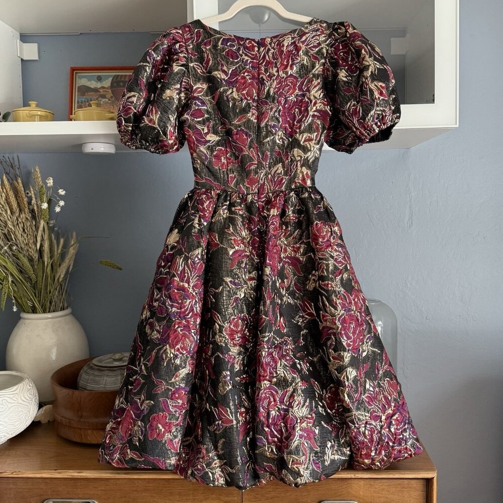 Jessakae Floral Brocade Jacquard Burgundy Gold Metallic Dress Fit & Flare XXS - Picture 3 of 10